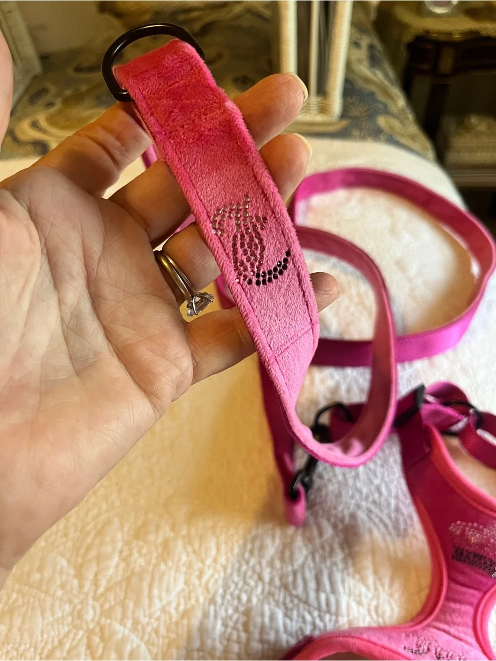 Juicy Couture Hot Pink Padded Dog Harness with Rhinestone Crown
